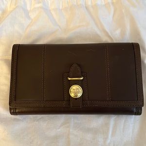 Coach brown leather trifold wallet